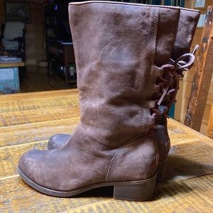 UGG Cary Lace-up Nubuck Leather Boots, Size: US 8.5 Color: Dark Brown